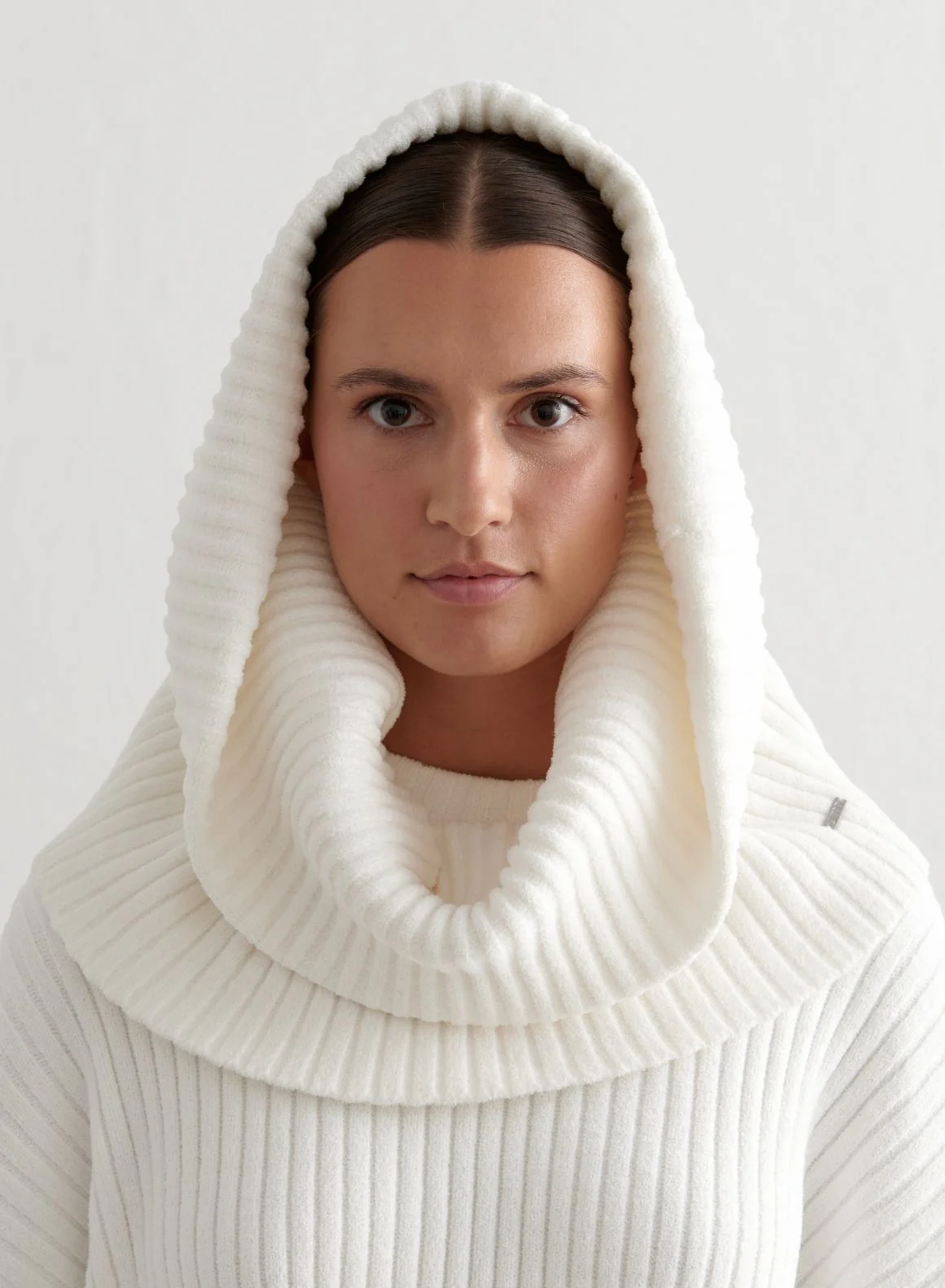 Almond White Rib Knit Tube Scarf - Image 2
