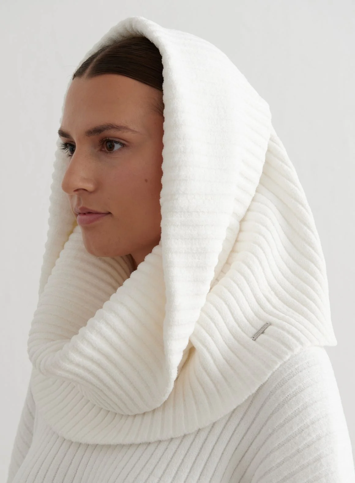 Almond White Rib Knit Tube Scarf - Image 3