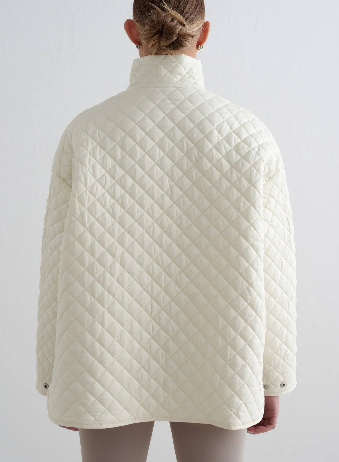 Almond White Oversized Quilted Jacket - Image 3