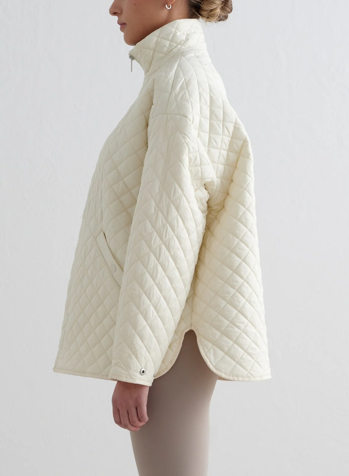 Almond White Oversized Quilted Jacket - Image 4