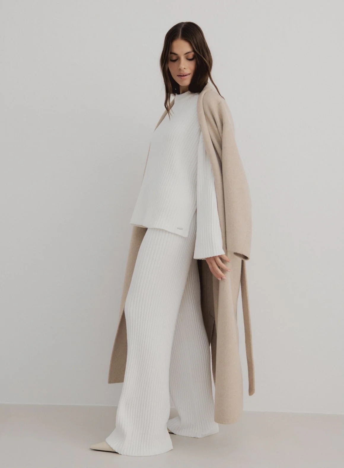 Almond White Rib Knit Pants - Image 8