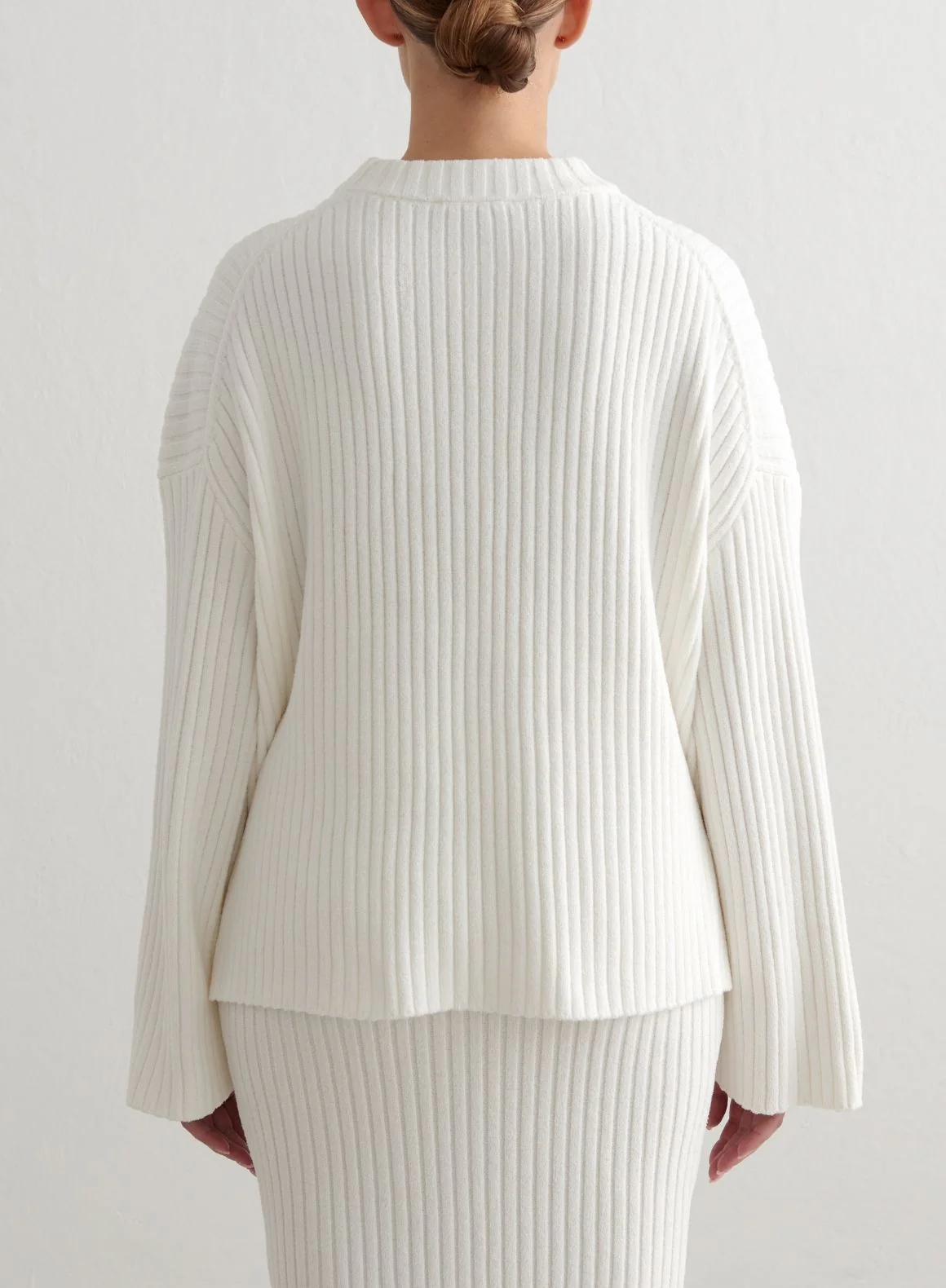 Almond White Rib Knit Sweater - Image 3
