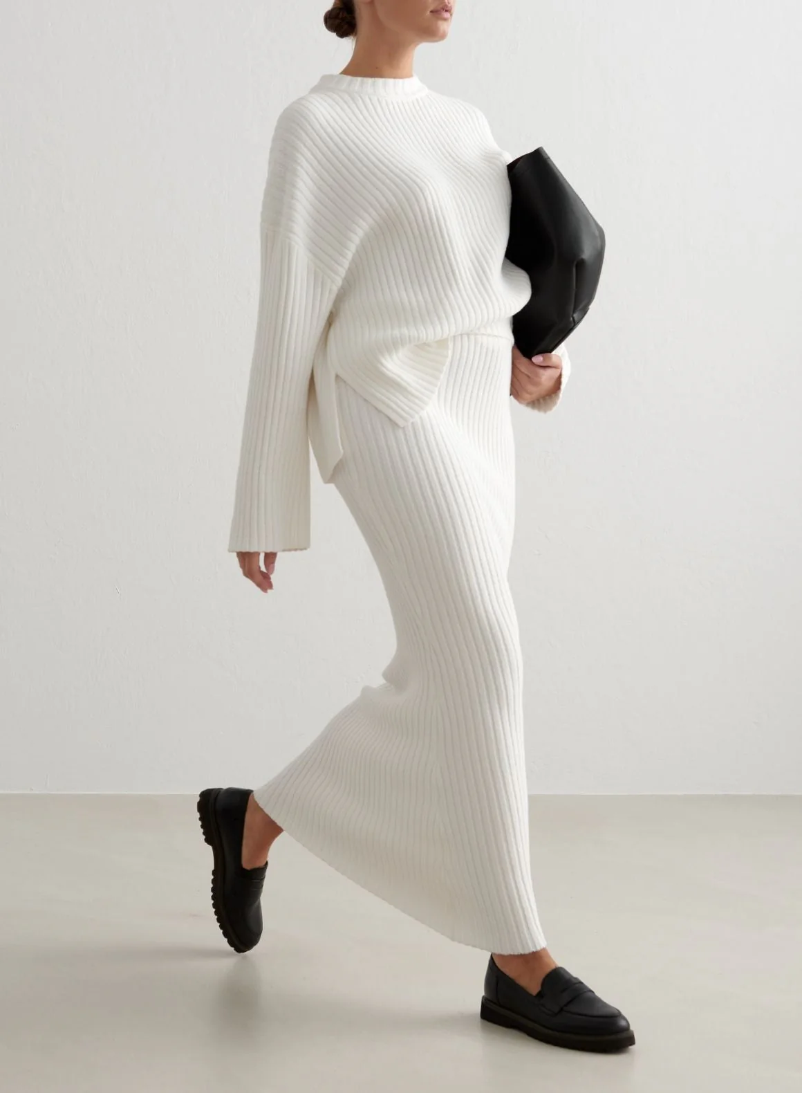 Almond White Rib Knit Sweater - Image 4