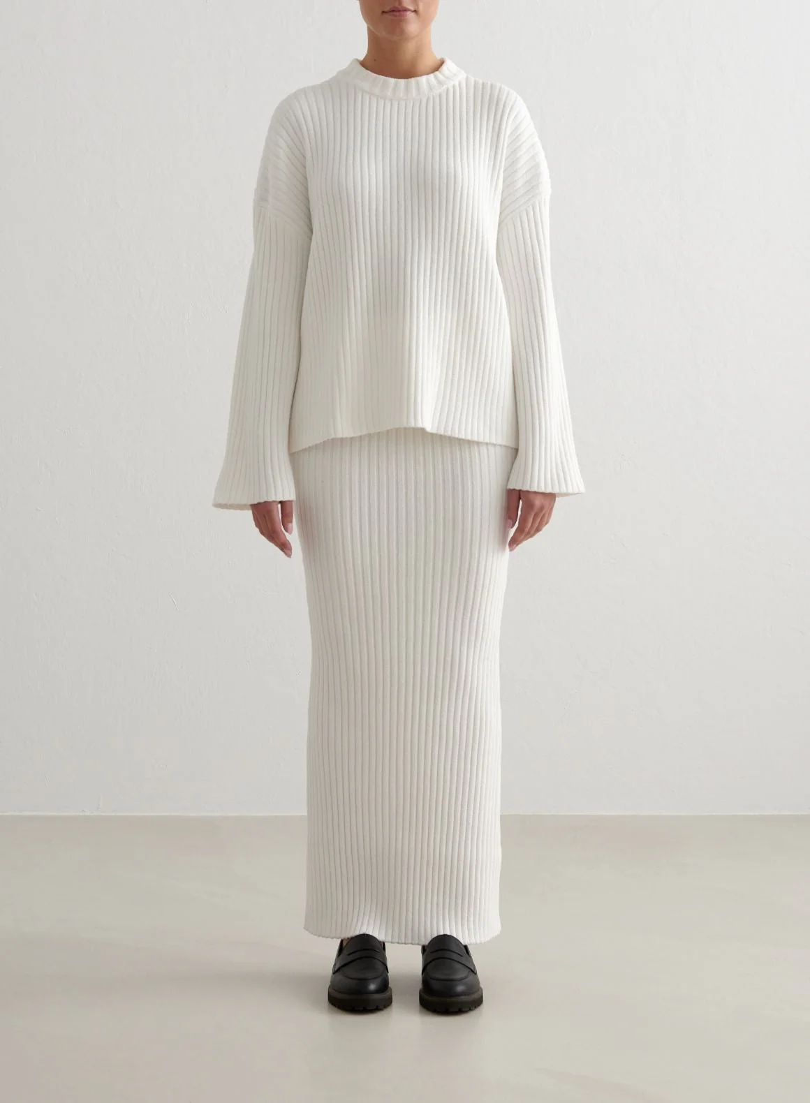Almond White Rib Knit Sweater - Image 5