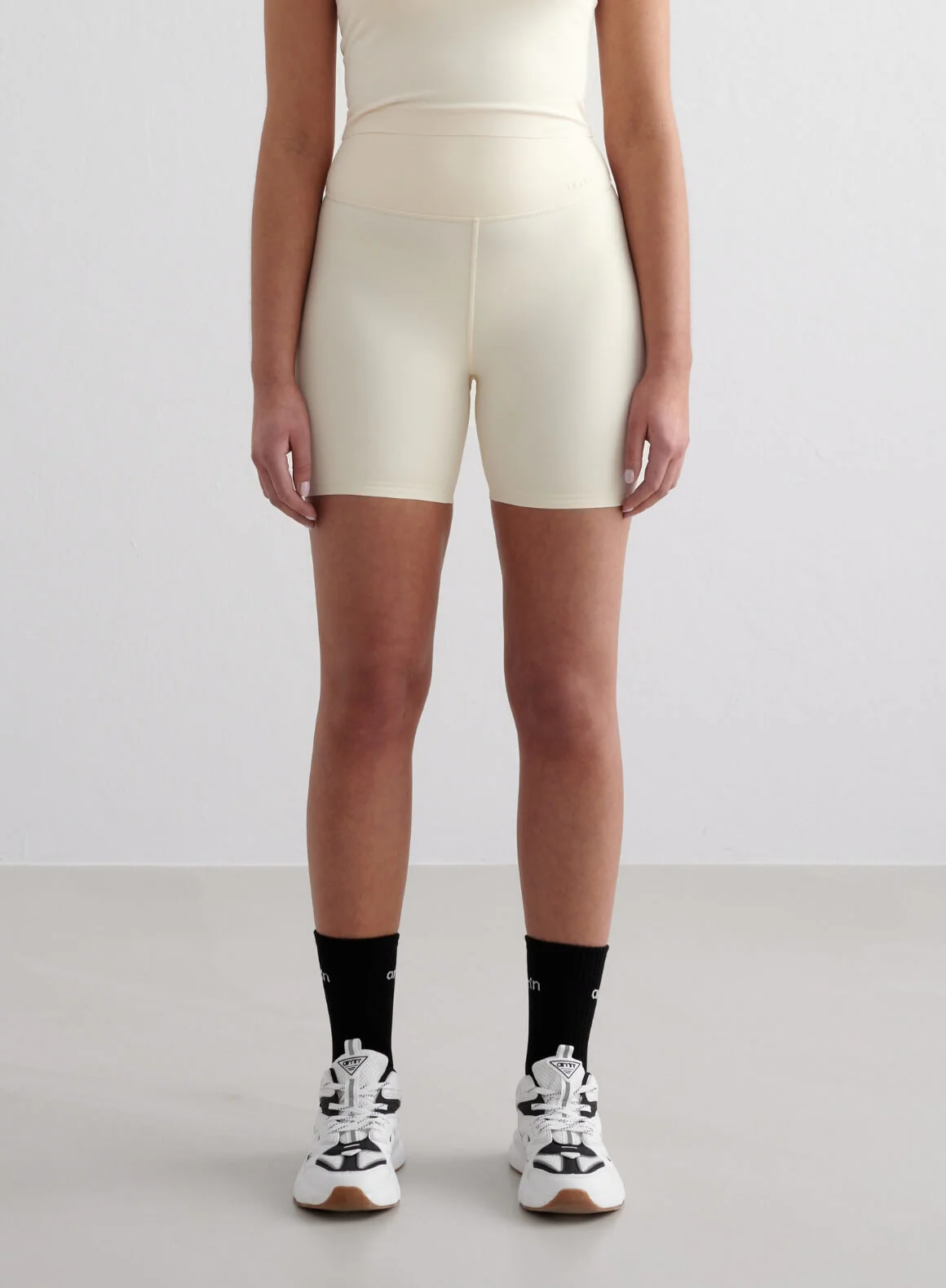 Almond White Sense Midi Biker Shorts - Image 4