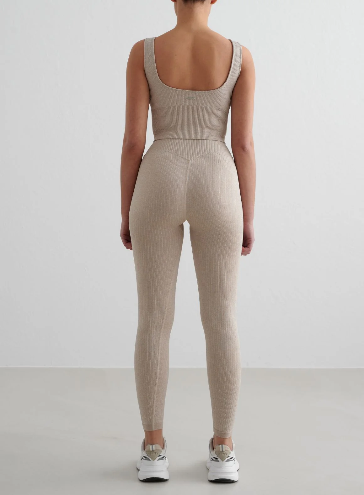 Beige Melange Ribbed Seamless Tights & Bralette Set - Image 2