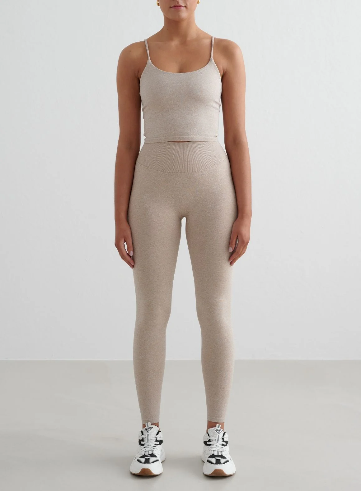 Beige Melange Shape Seamless Strap Singlet - Image 3
