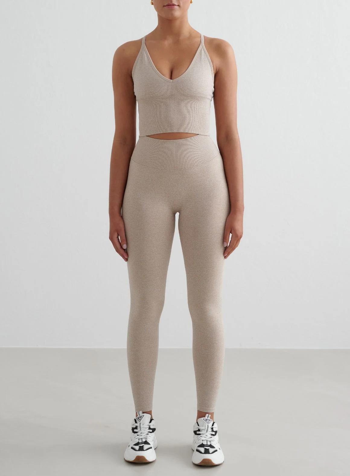 Beige Melange Shape Seamless Tights - Image 3