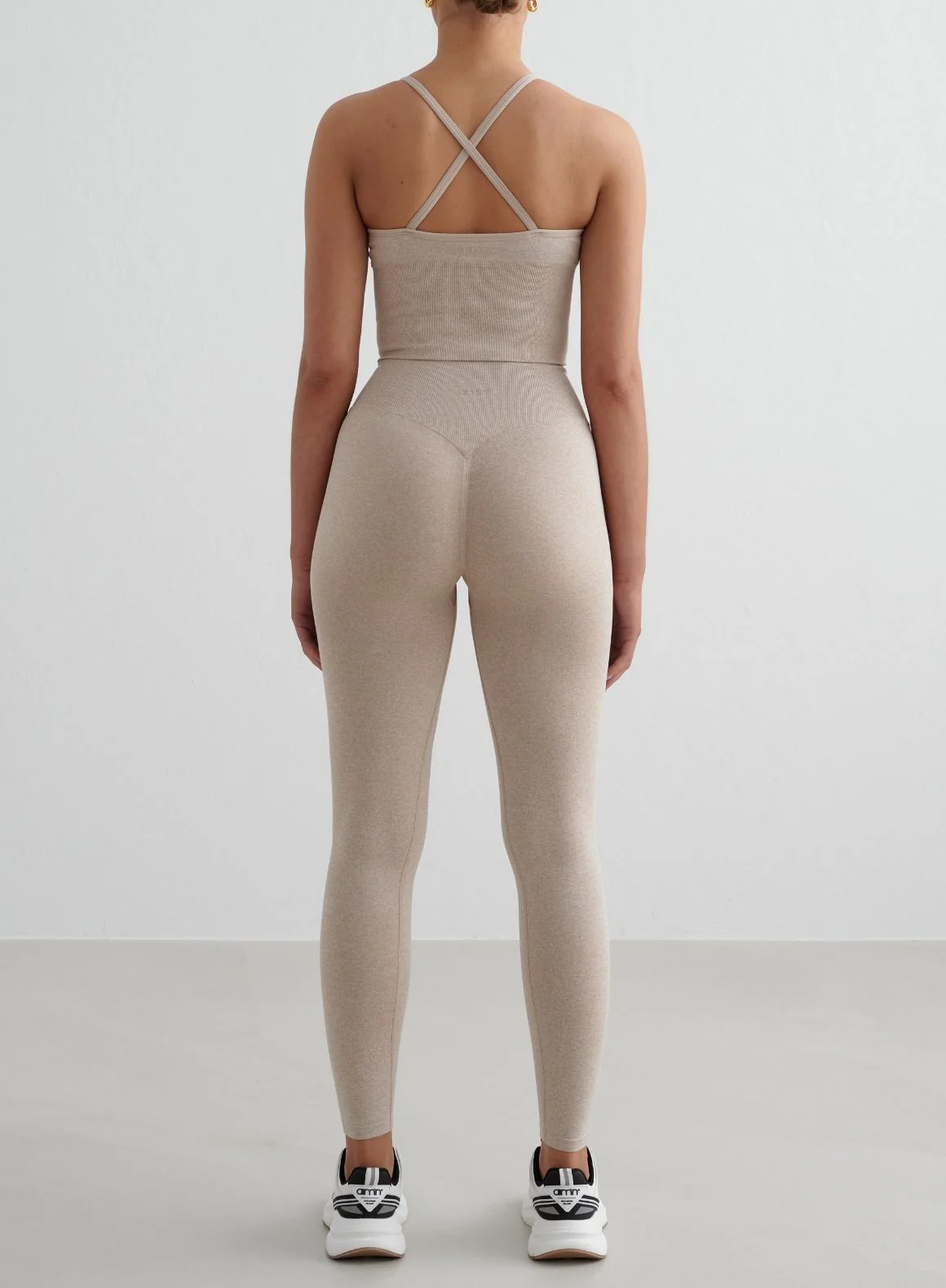 Beige Melange Shape Seamless Tights & Cross Back Bralette Set - Image 2