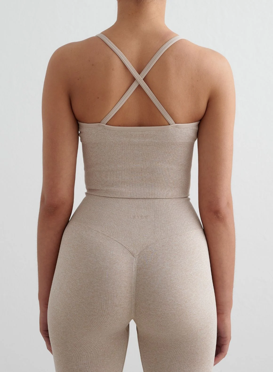 Beige Melange Shape Seamless Tights & Cross Back Bralette Set - Image 4