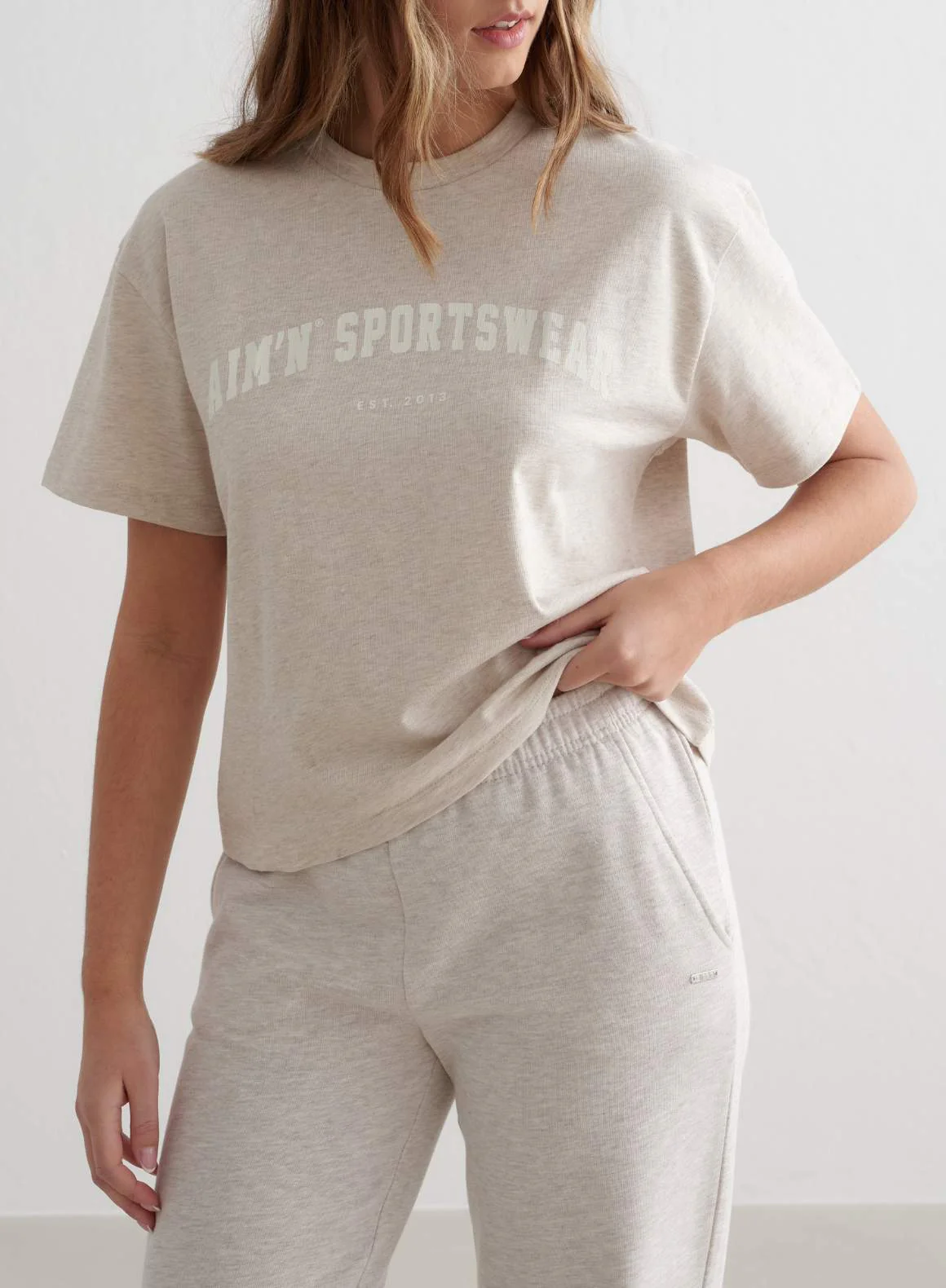 Beige Melange Varsity Boxy T-shirt