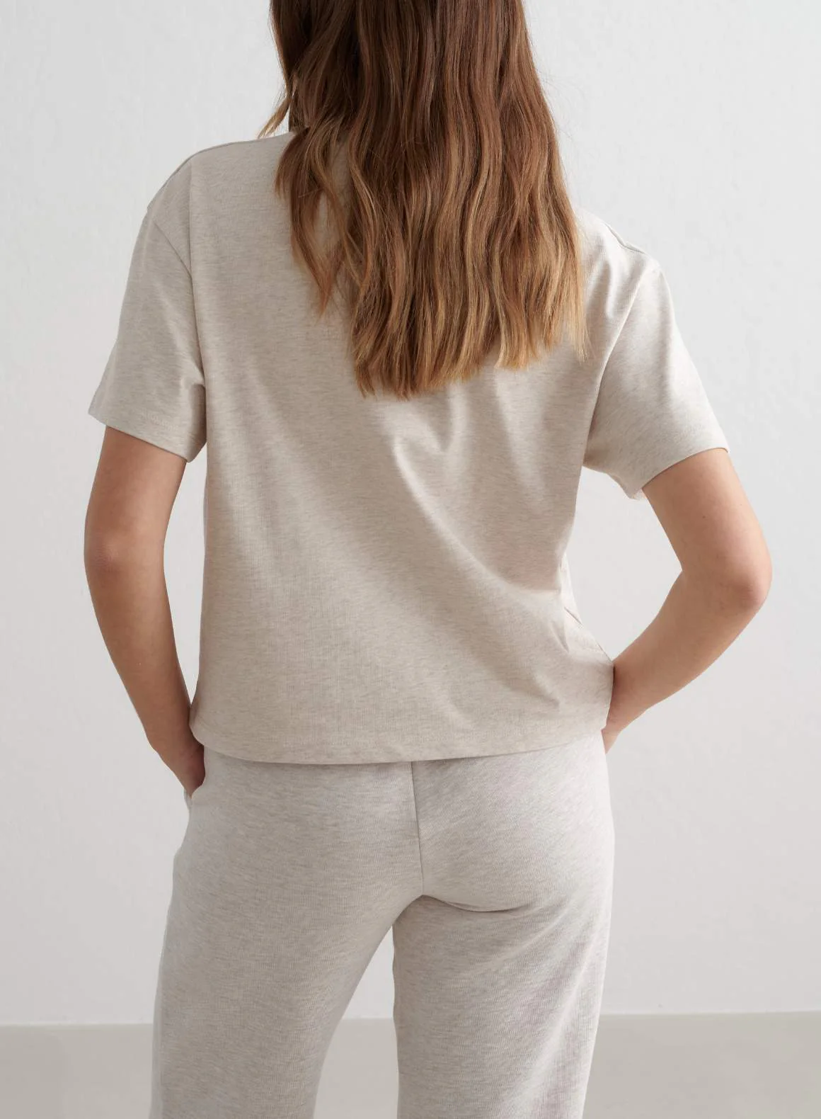 Beige Melange Varsity Boxy T-shirt - Image 2