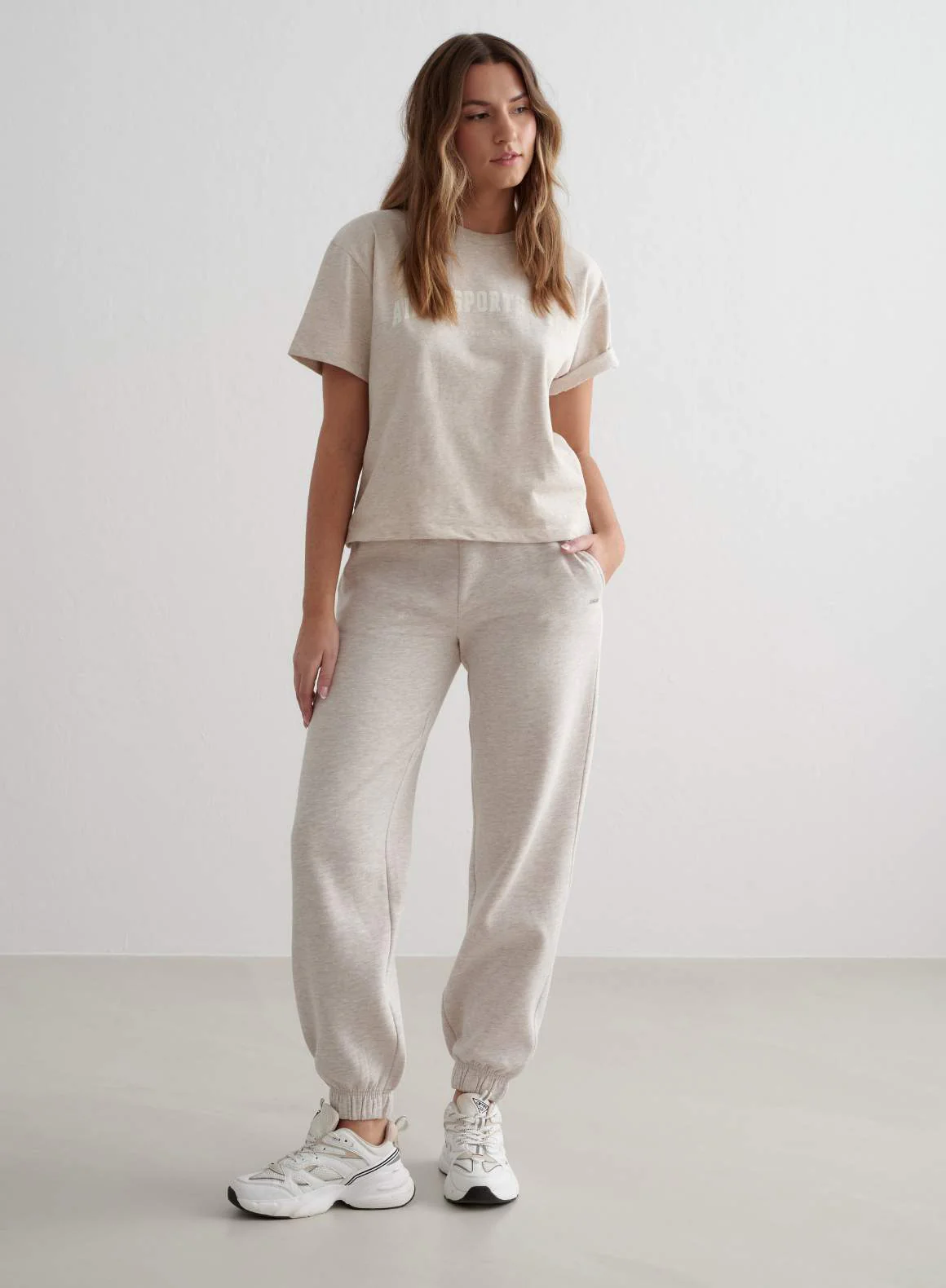 Beige Melange Varsity Boxy T-shirt - Image 6