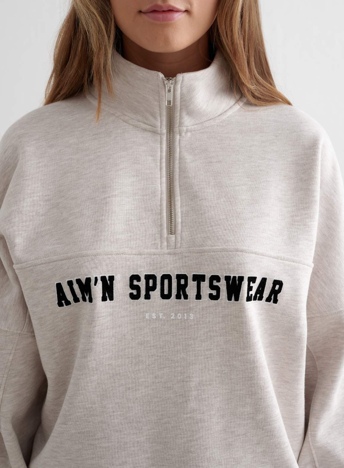 Beige Melange Varsity Sweat Half Zip - Image 5