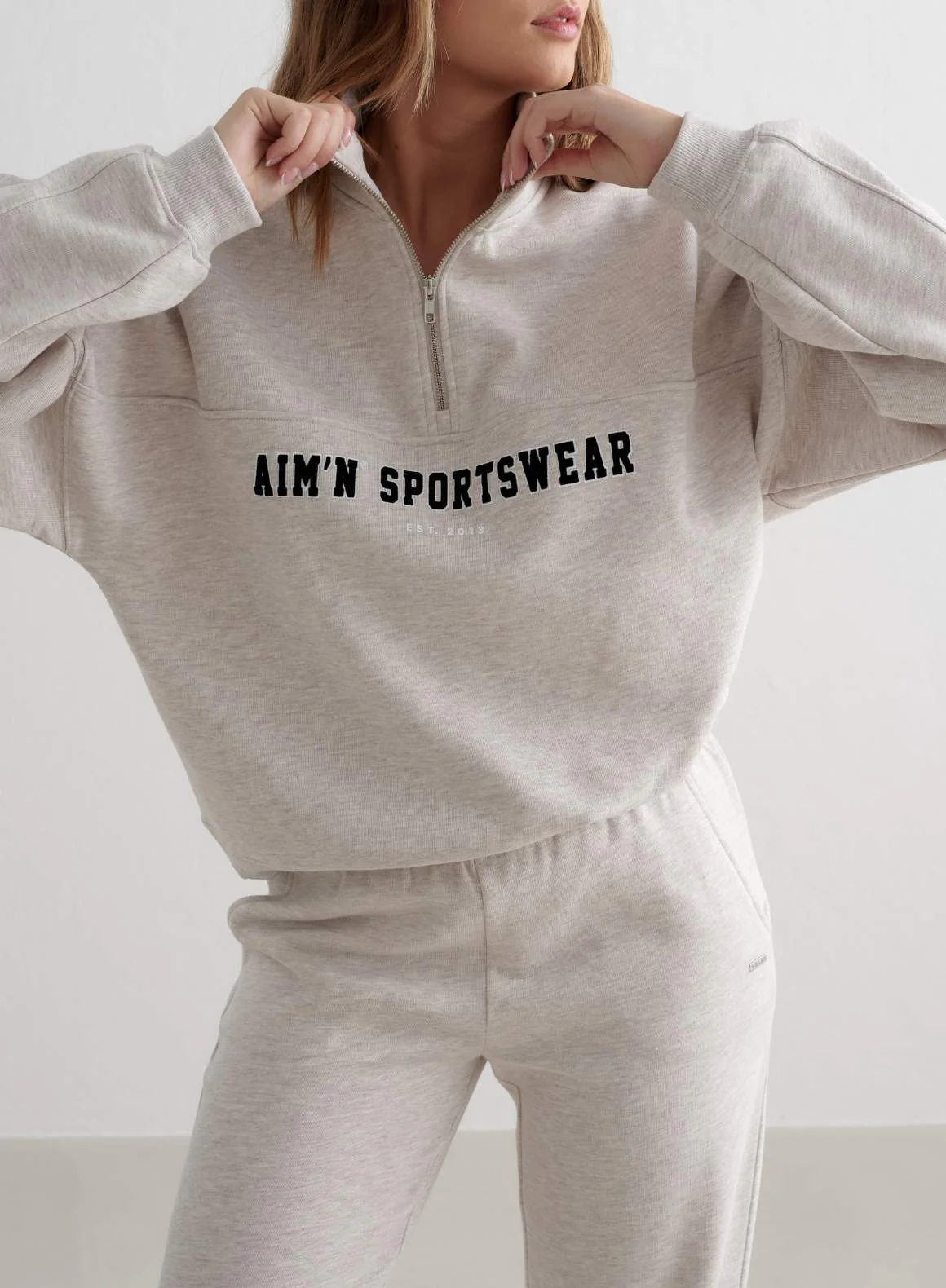 Beige Melange Varsity Sweat Set - Image 3