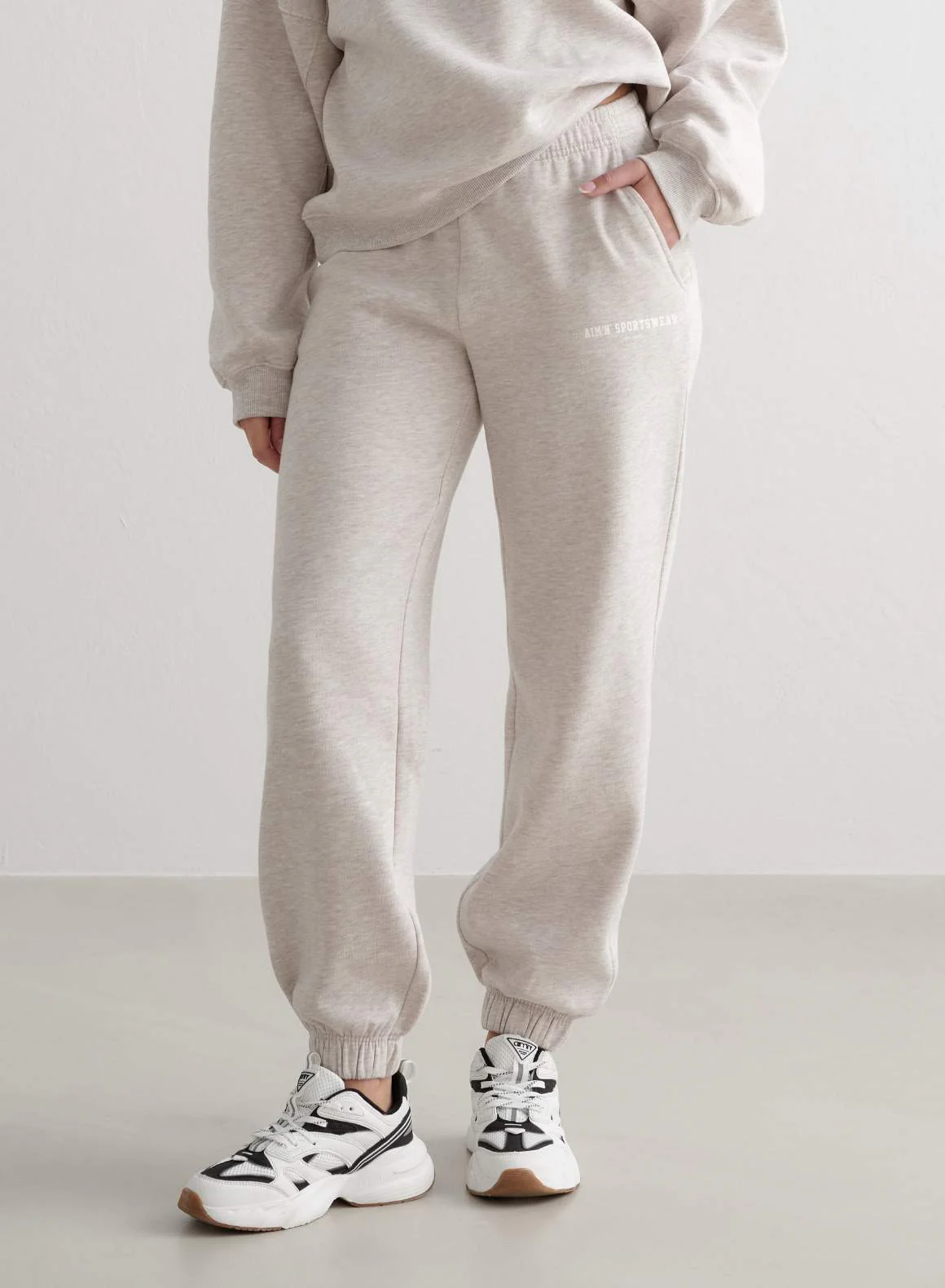 Beige Melange Varsity Sweat Set - Image 5