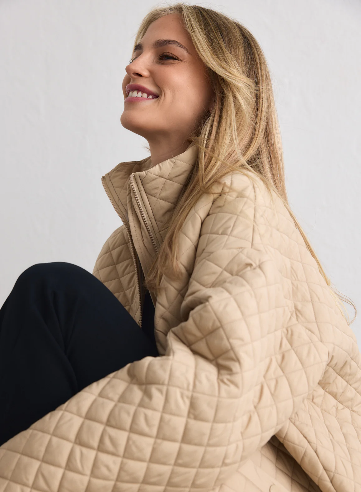 Beige Oversized Quilted Jacket - Image 3