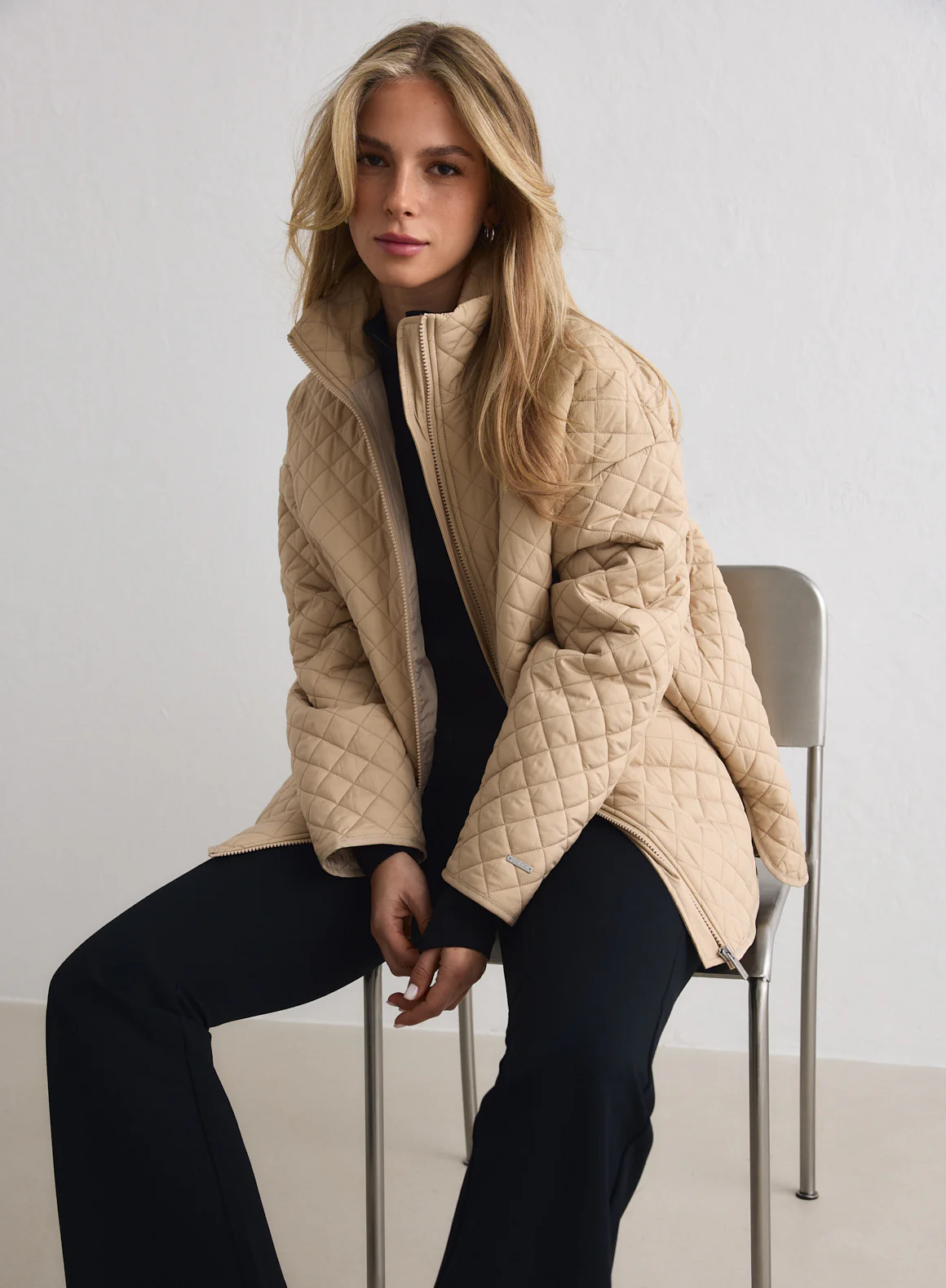 Beige Oversized Quilted Jacket - Image 4