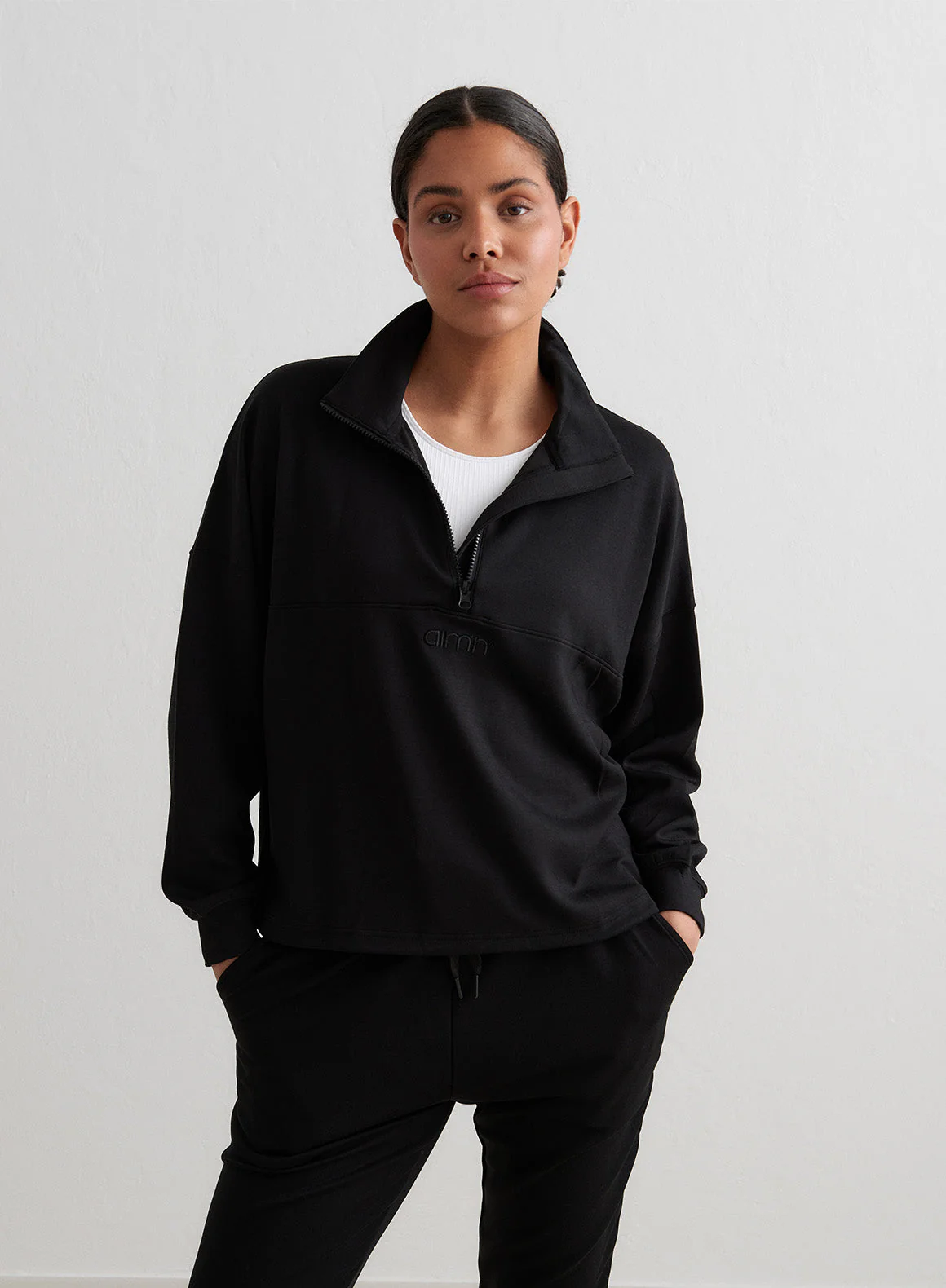 Black Comfy Modal Set With Half Zip Top - Image 3