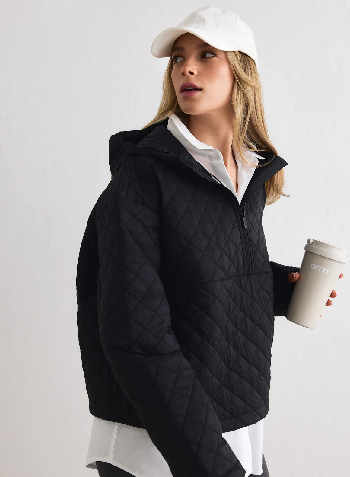 Black Cropped Quilted Anorak - Image 3