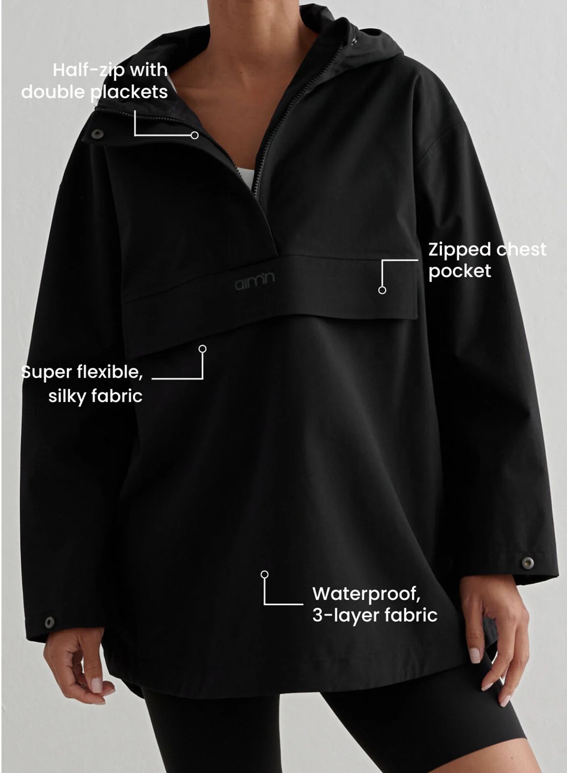 Black Waterproof Oversized Anorak - Image 7