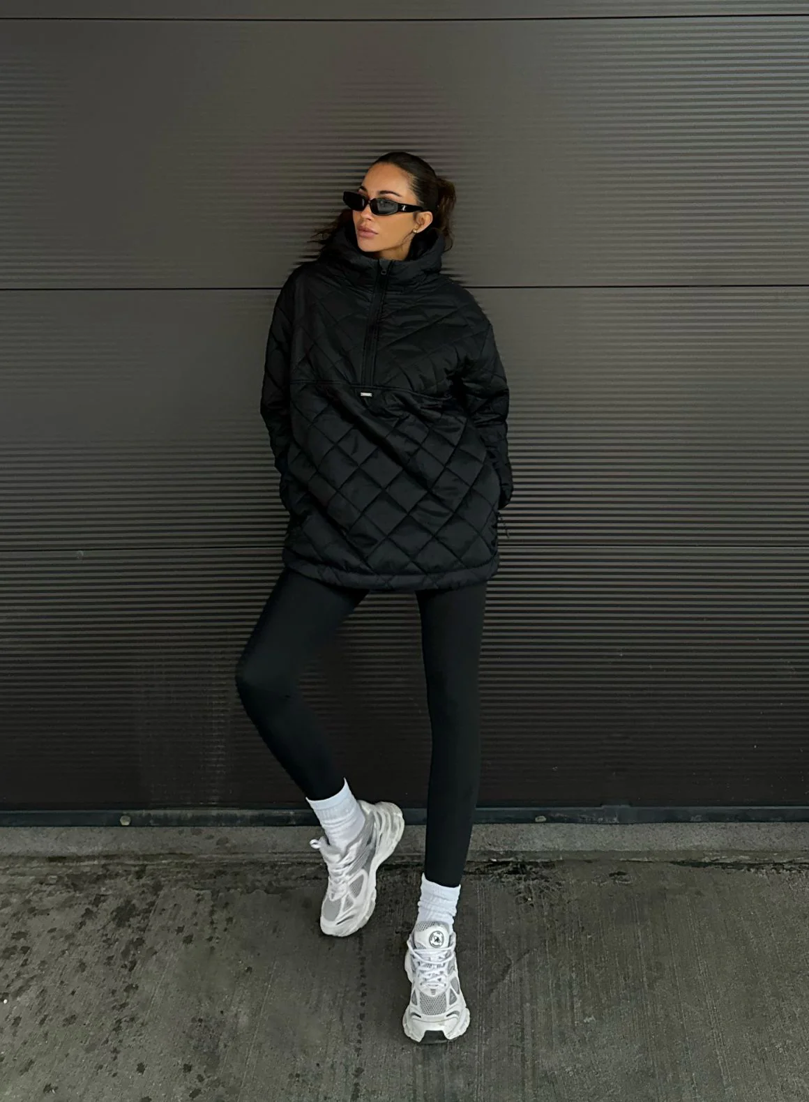 Black Oversized Quilted Anorak - Image 7