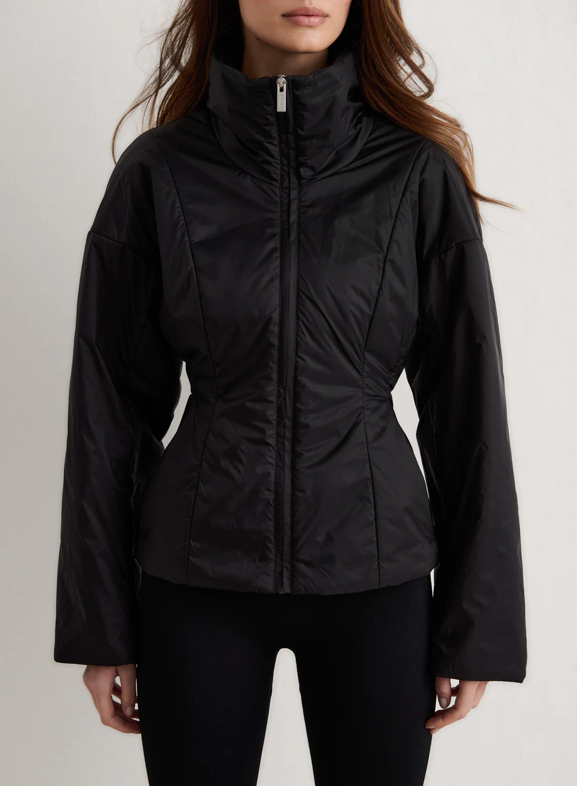 Black High Neck Contour Jacket - Image 2