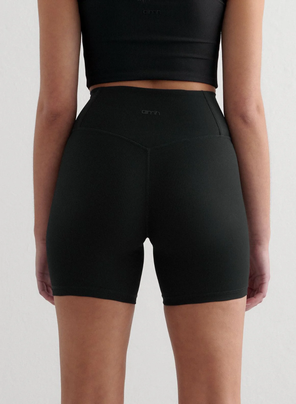 Black Ribbed Performance Midi Biker Shorts - Image 3