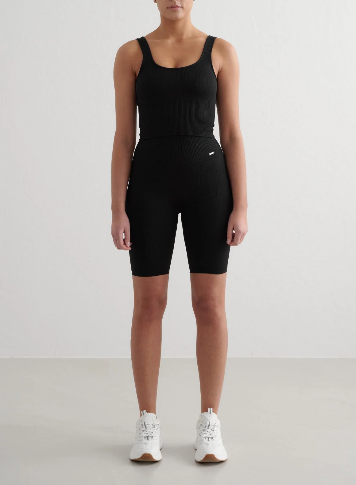 Black Ribbed Seamless Biker Shorts & Bralette Set