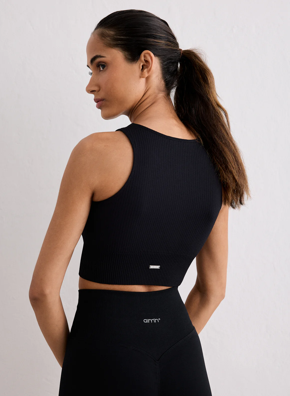 Black Ribbed Seamless Crop Top - Image 2