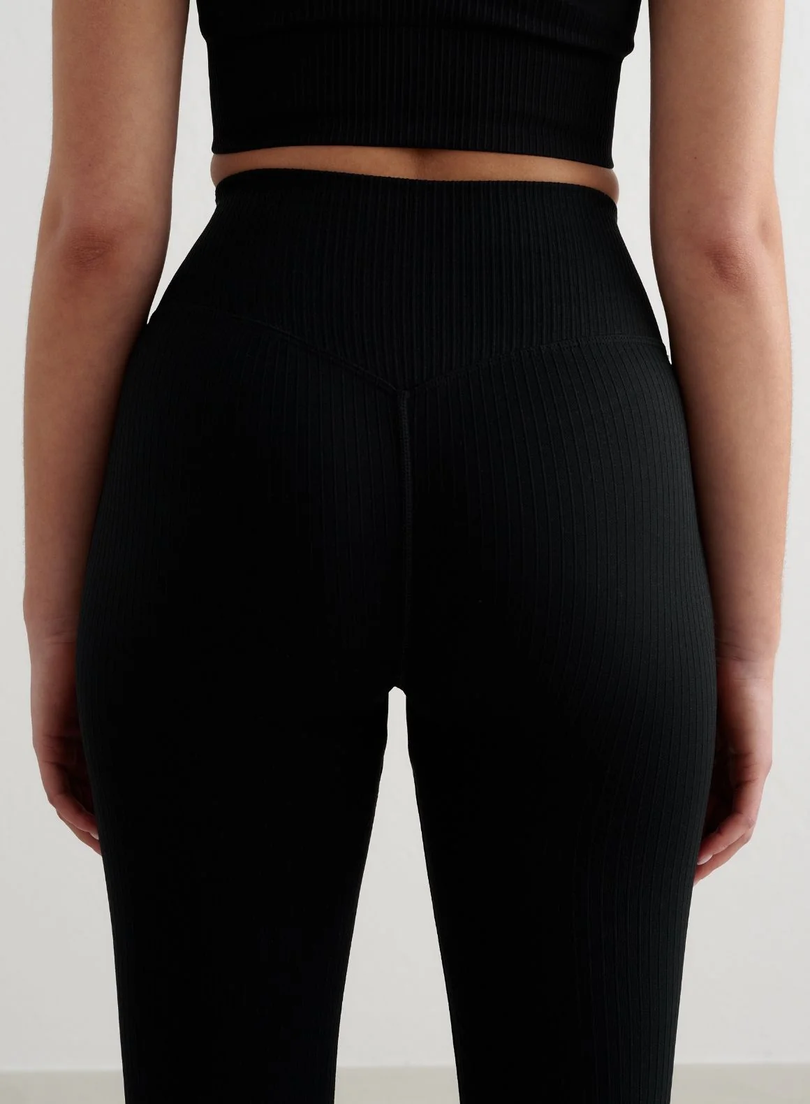 Black Ribbed Seamless Flare Tights - Image 18
