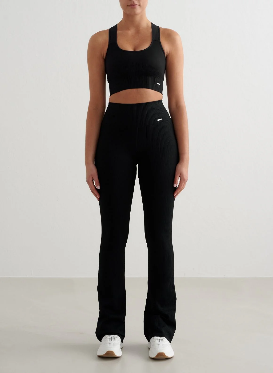 Black Ribbed Seamless Flare Tights - Image 3