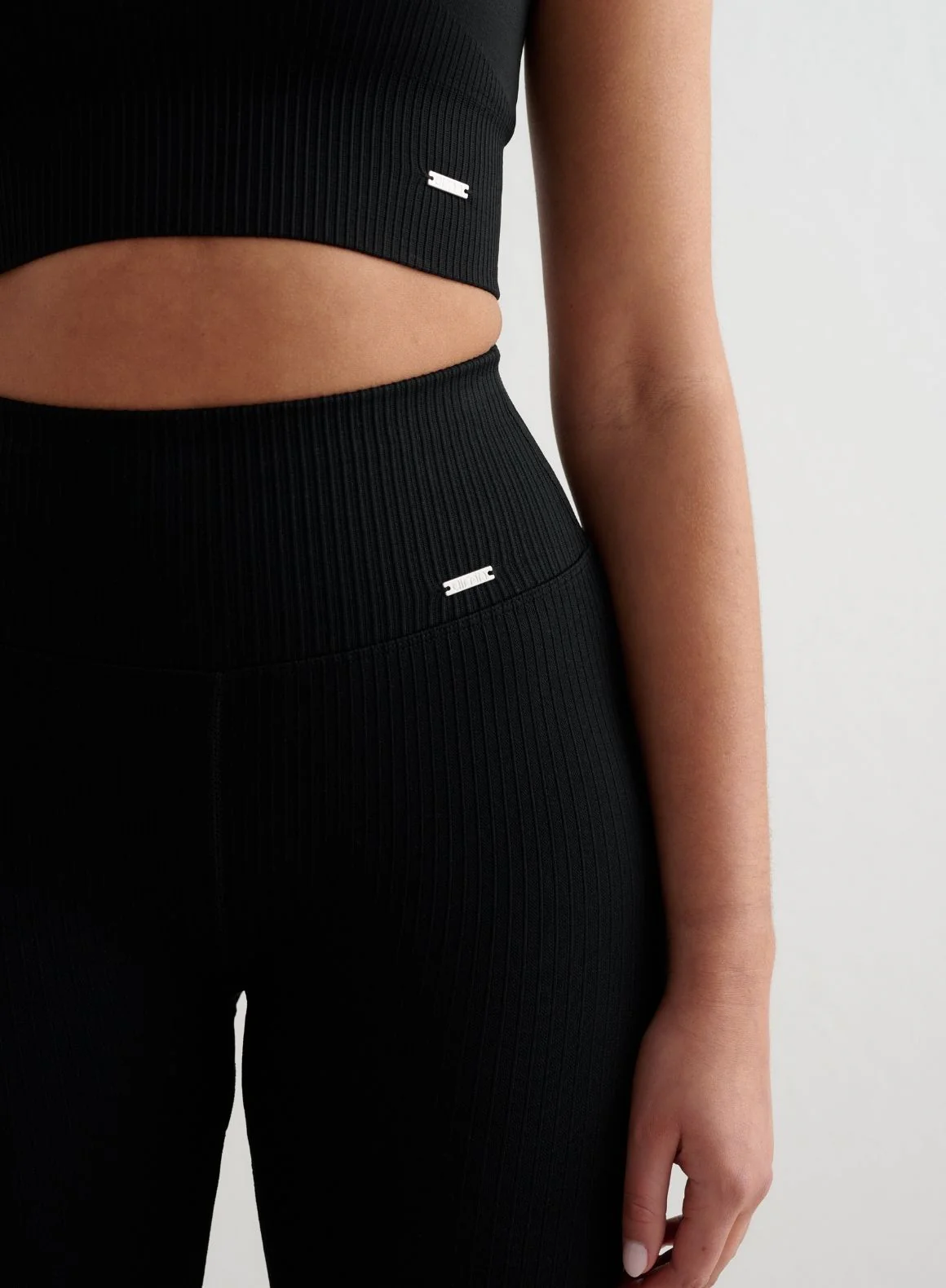 Black Ribbed Seamless Flare Tights - Image 39