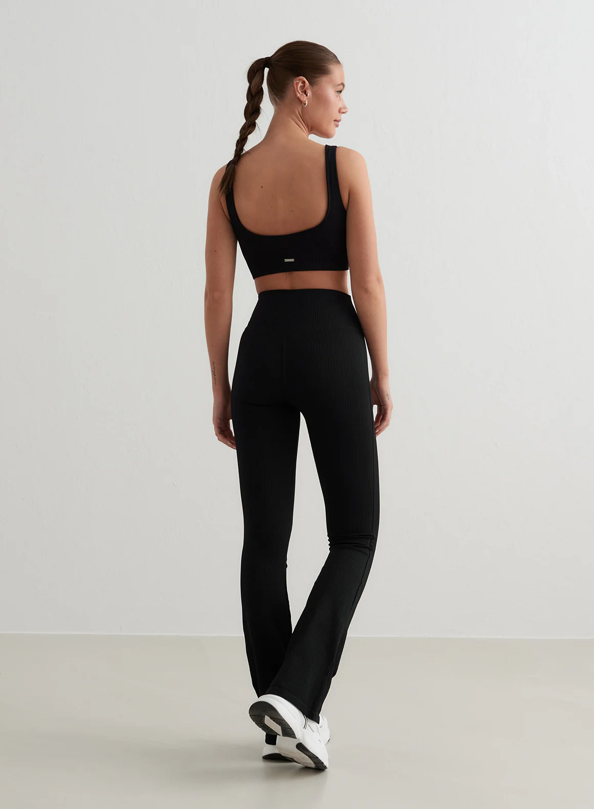Black Ribbed Seamless Flare Tights - Image 56
