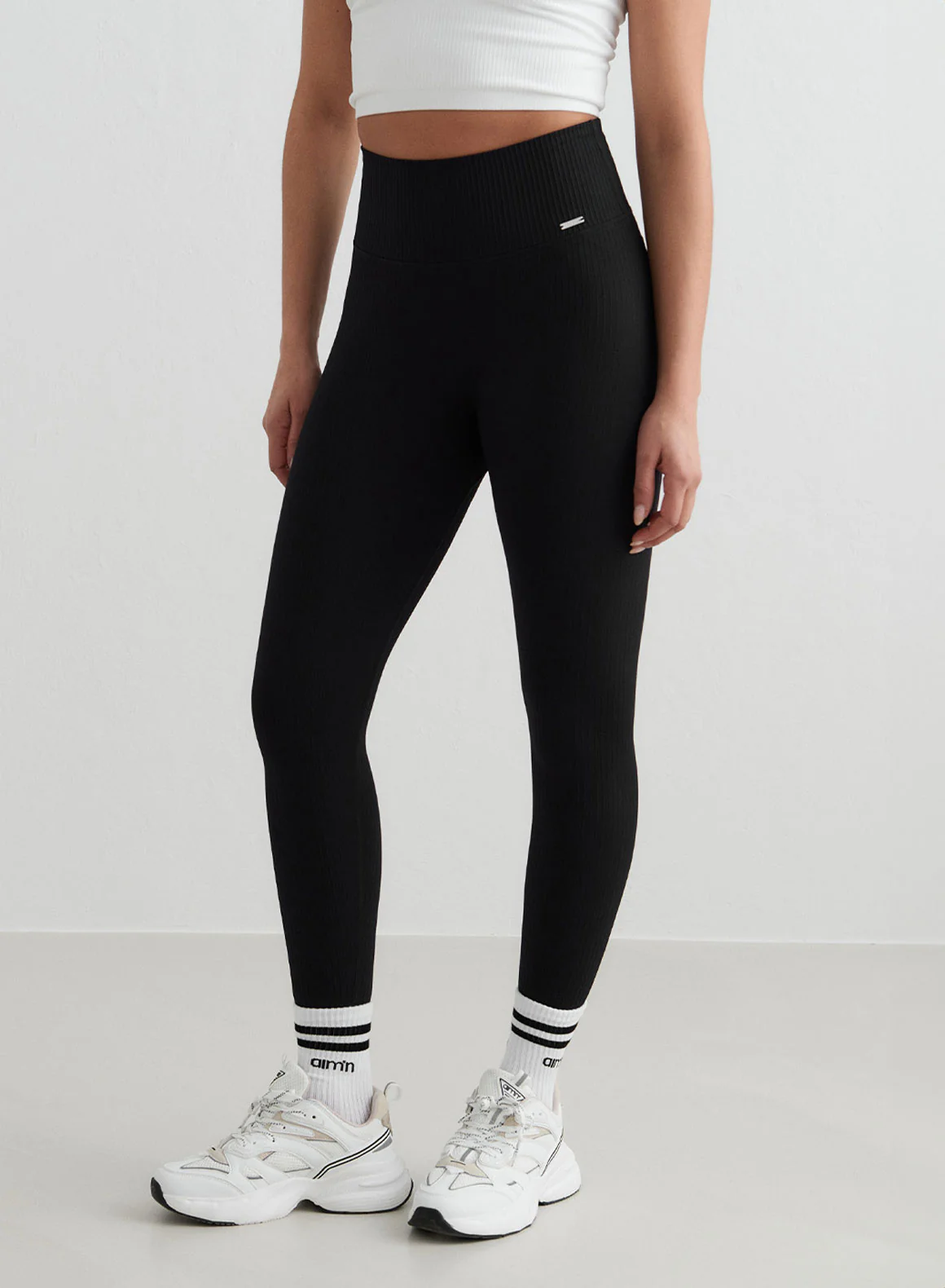 Black Ribbed Seamless Tights - Image 131