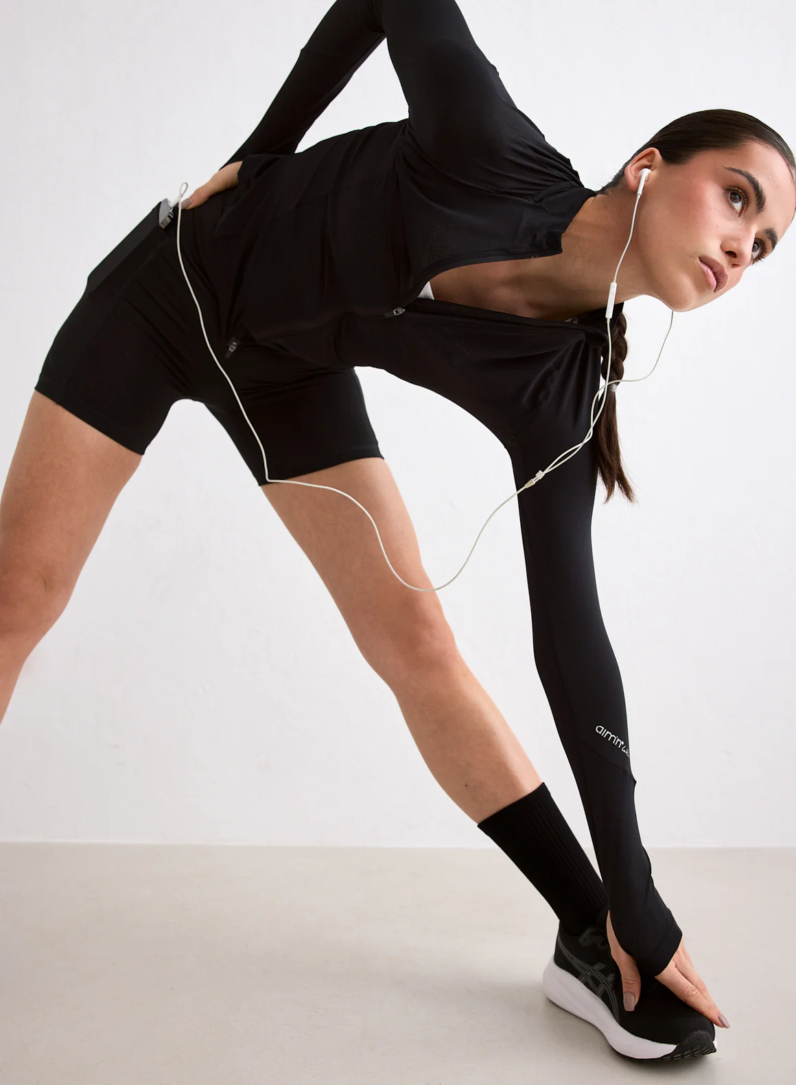 Black Running Midi Biker Shorts - Image 3