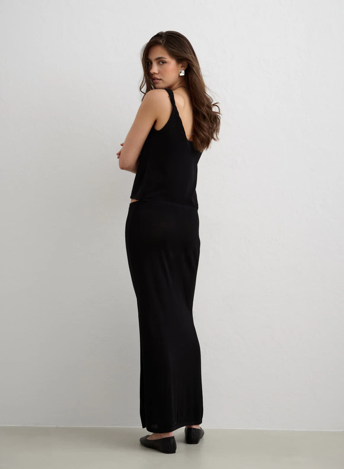 Black Silk Knit Maxi Skirt - Image 3