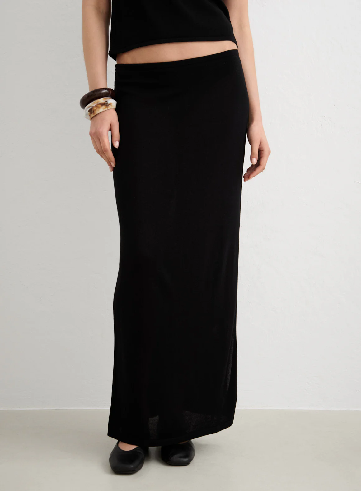 Black Silk Knit Maxi Skirt - Image 6