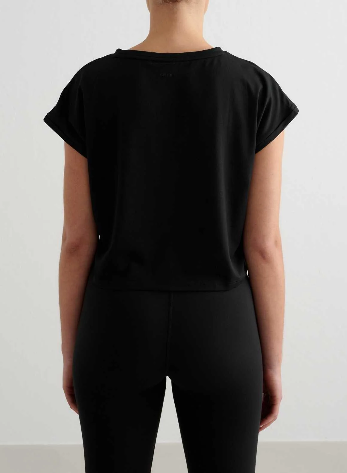Black Soft Basic Roll Sleeve Top - Image 2
