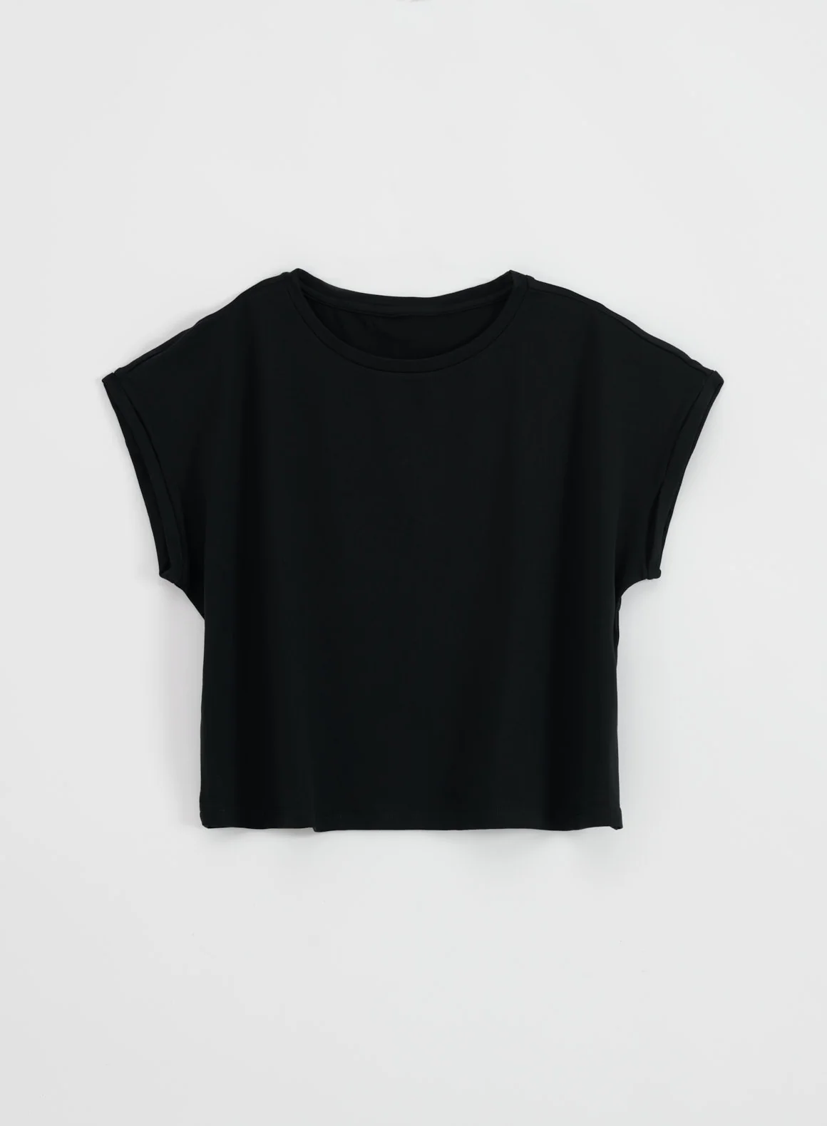 Black Soft Basic Roll Sleeve Top - Image 7