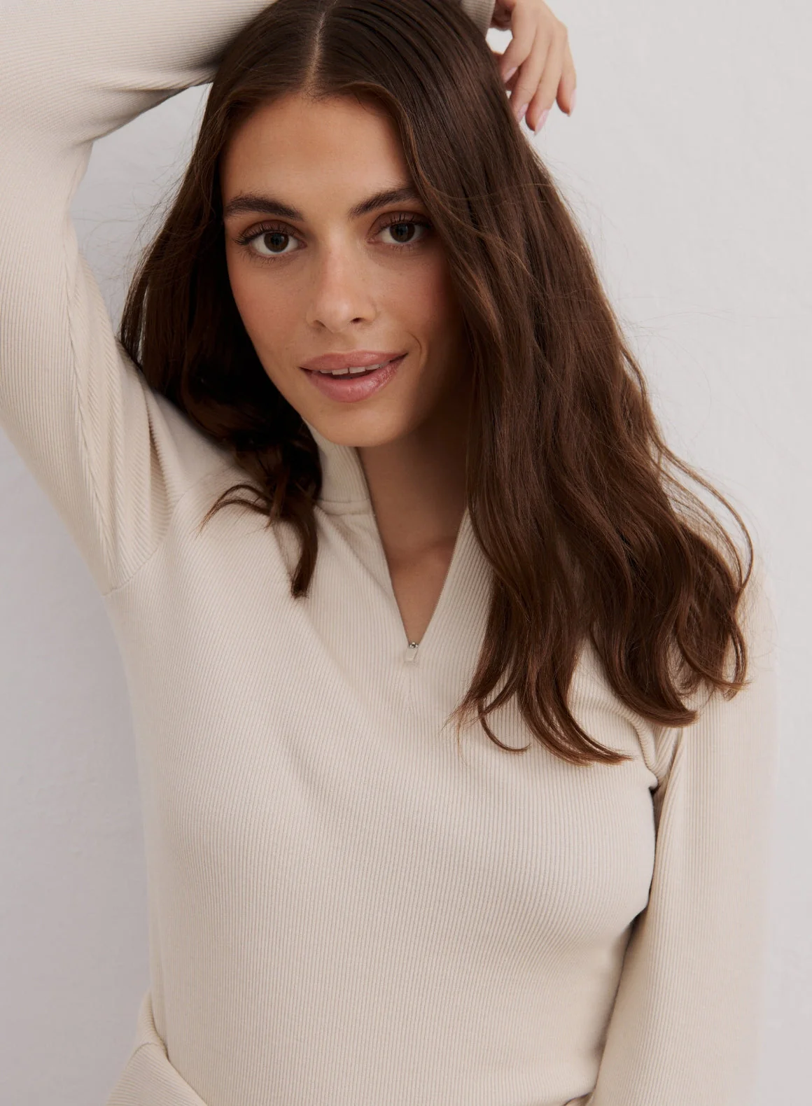 Café Au Lait Ribbed Wool Half Zip - Image 3