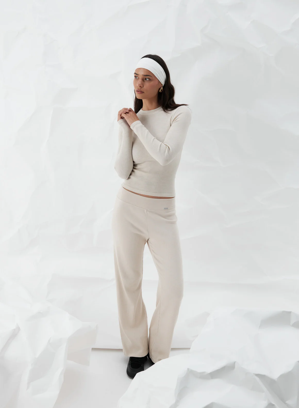 Café Au Lait Ribbed Wool Wide Pants - Image 89