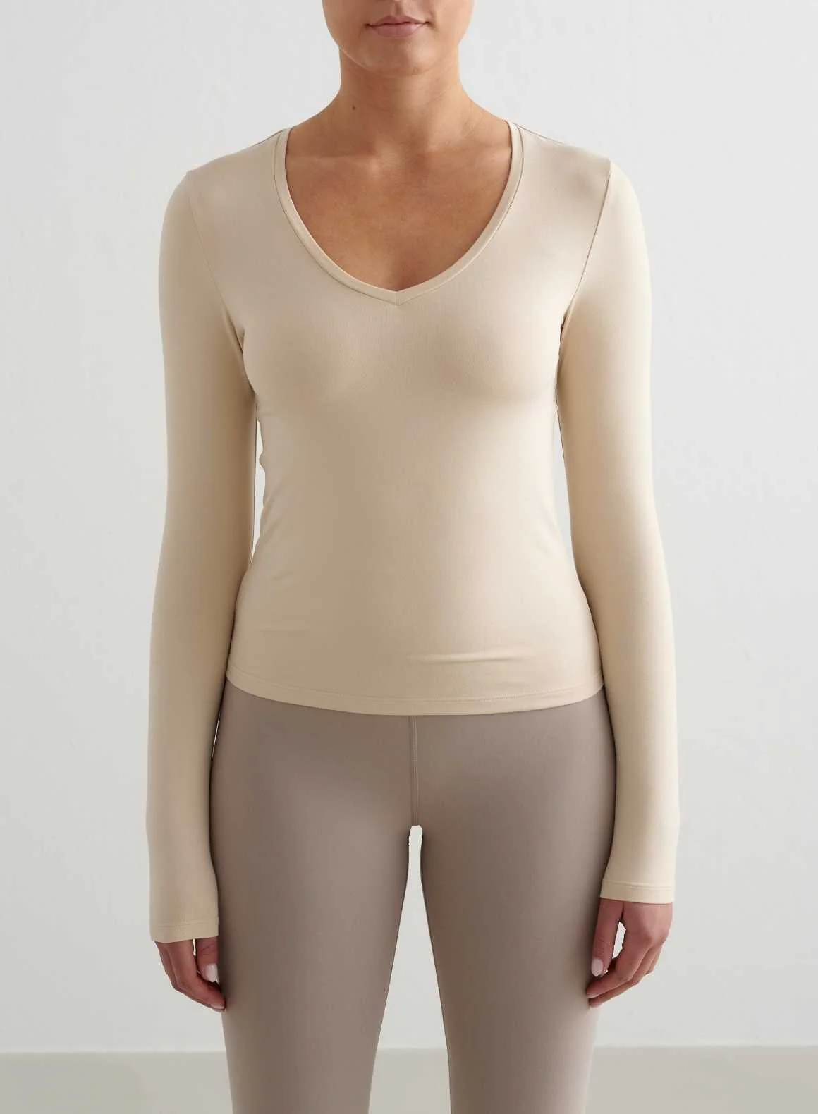 Café Au Lait Soft Basic V-neck Long Sleeve