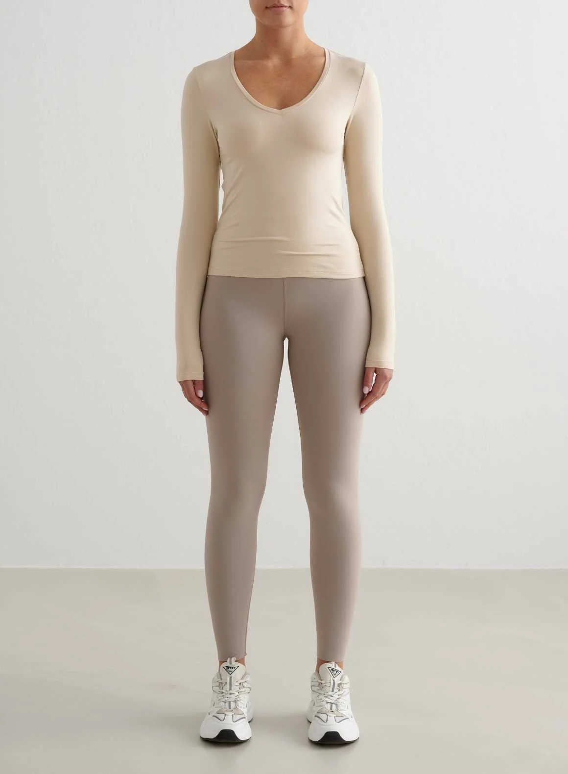 Café Au Lait Soft Basic V-neck Long Sleeve - Image 3