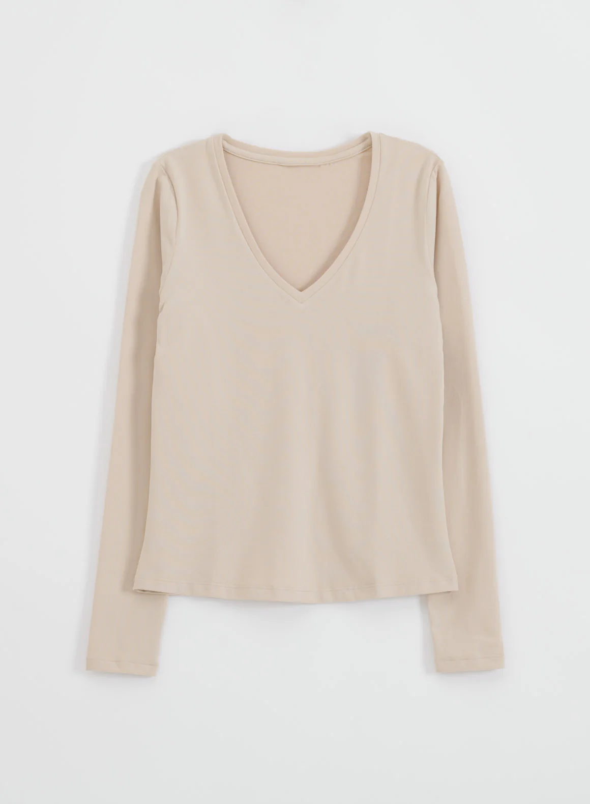 Café Au Lait Soft Basic V-neck Long Sleeve - Image 7