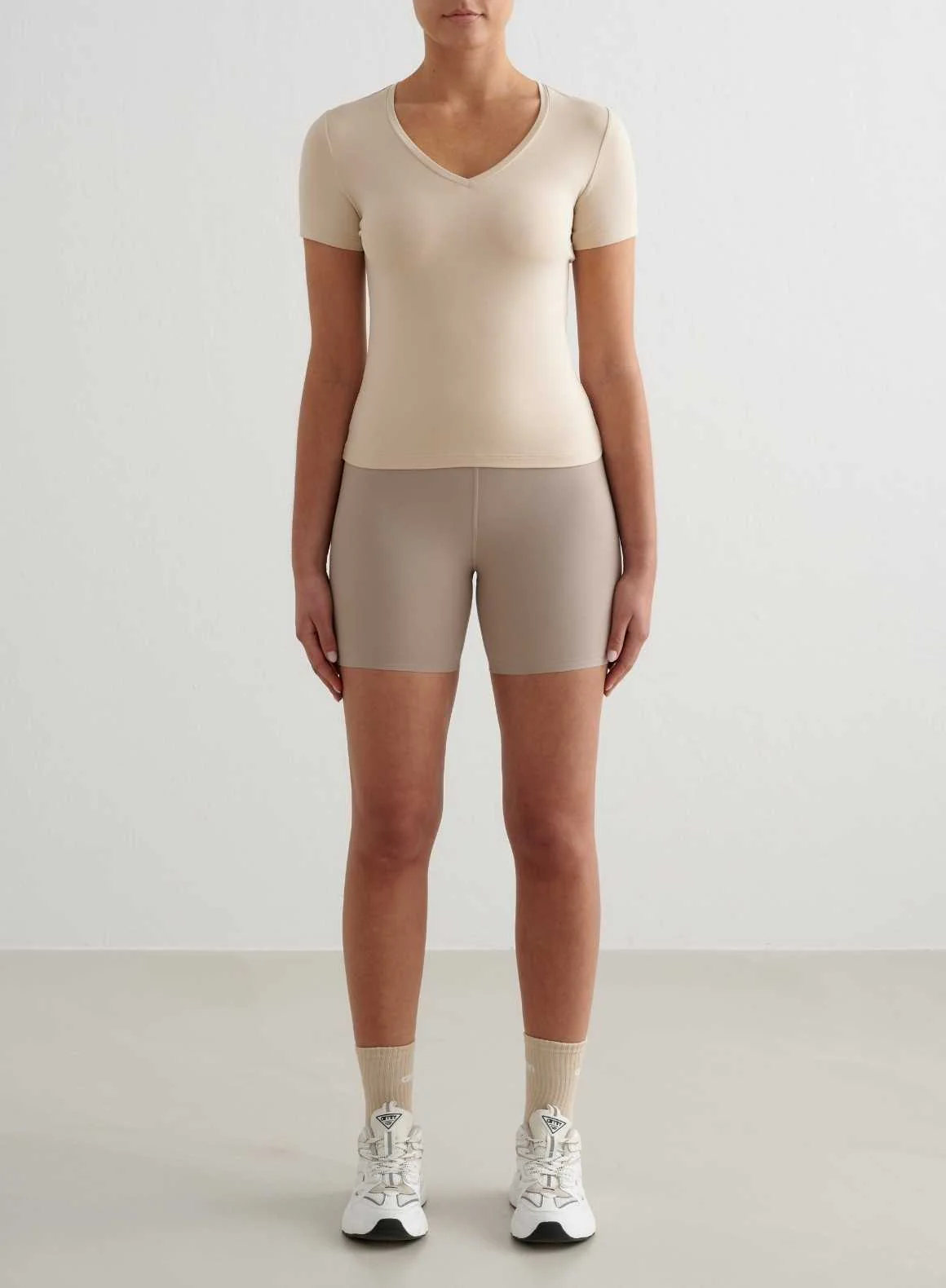 Café Au Lait Soft Basic V-neck Short Sleeve - Image 3