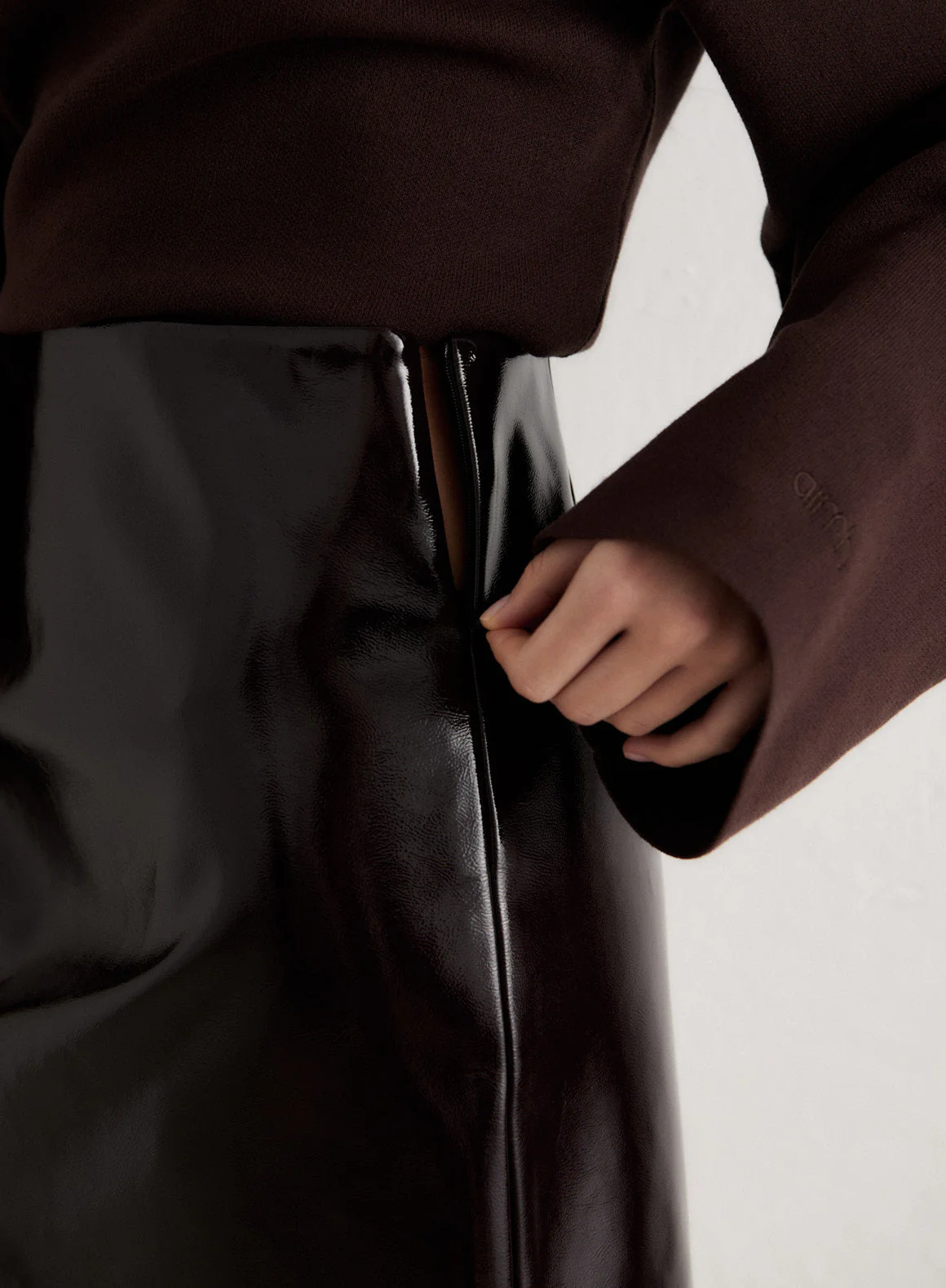 Chocolate Faux Leather Skirt - Image 5