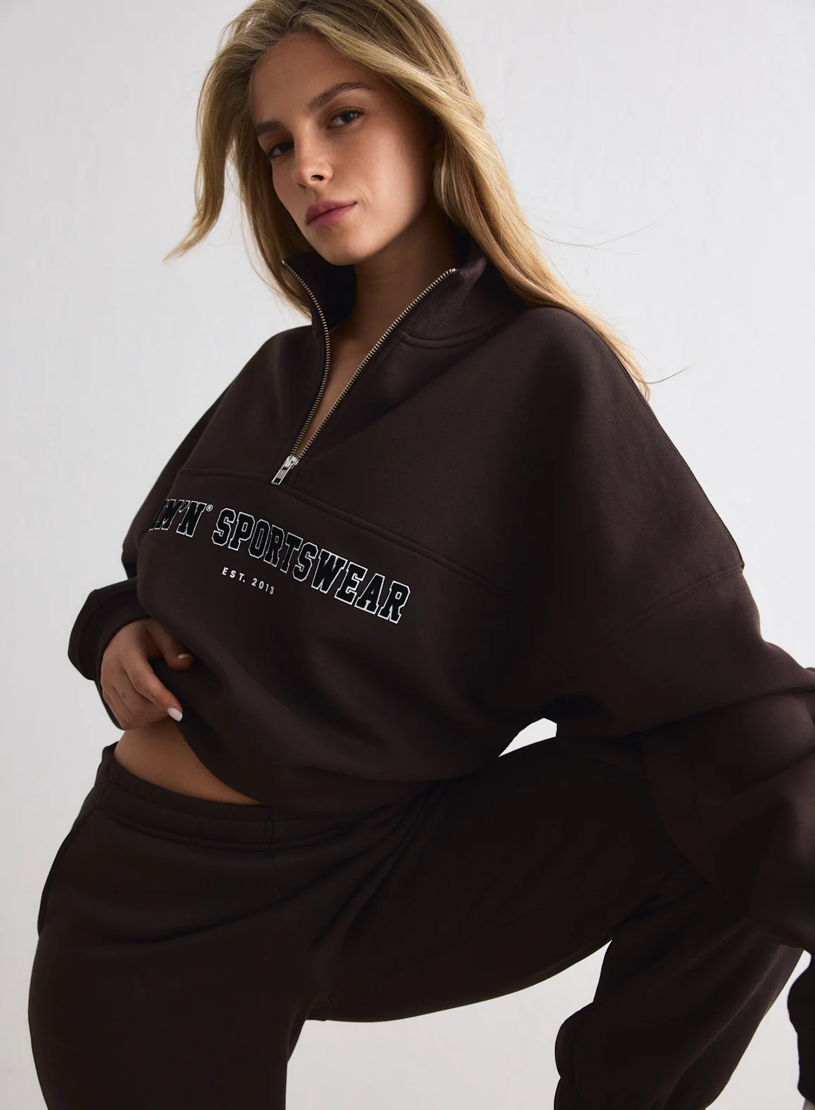 Chocolate Varsity Sweat Half Zip - Image 3