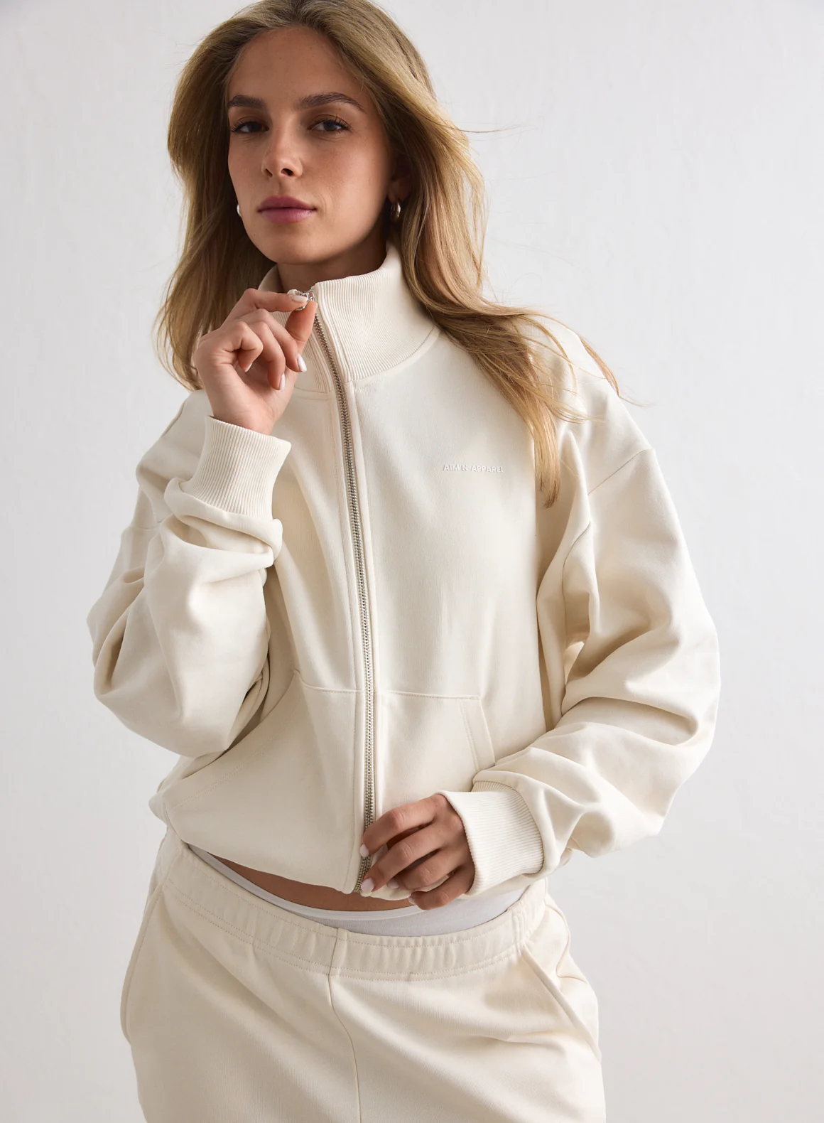 Cream Chunky Terry Zip Jacket