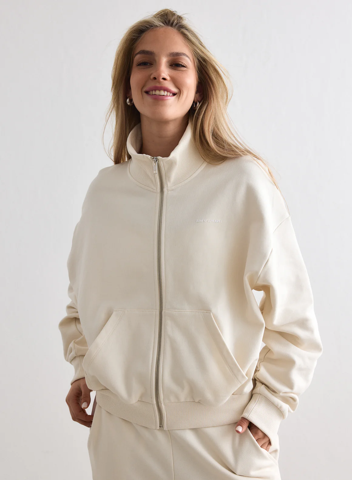 Cream Chunky Terry Zip Jacket - Image 3